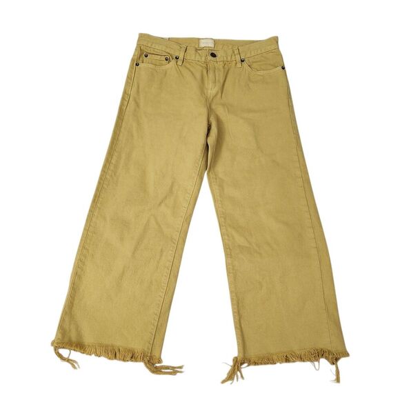 Simon Miller Jeans Womens 28 Yellow Wide Leg Crop Salado Fringe Hem Denim Boho - Picture 1 of 10